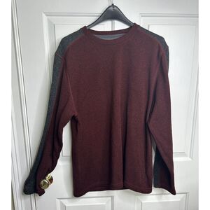 Van Heusen Flex Men's Large Long Sleeve Crewneck Sweater Maroon w/ Gray Stripe